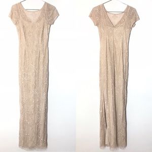 Aidan Mattox champagne beaded full length gown 4